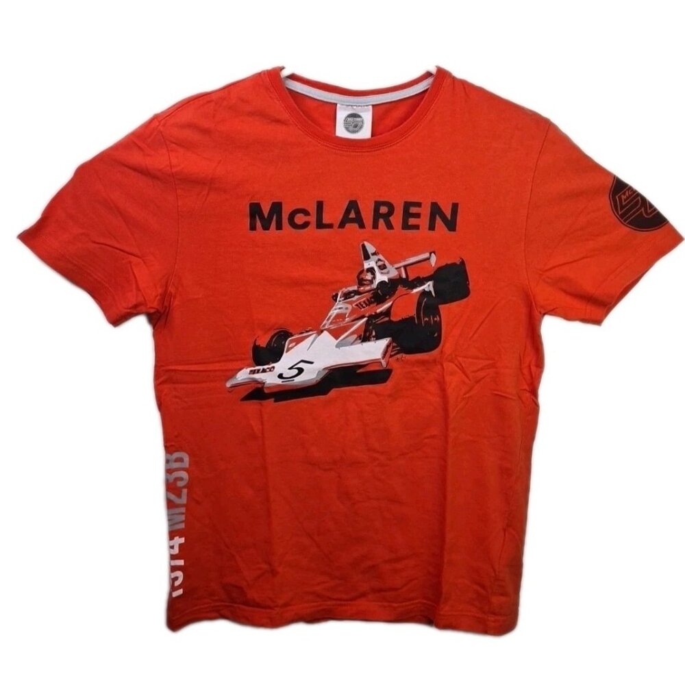 Hunziker Apparel McLaren 50 Years Milestone F1 M23B Graphic Tee Orange Men Sz S